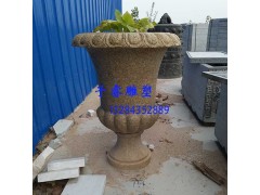曲陽(yáng)石雕黃銹石花盆花缽園林景觀雕